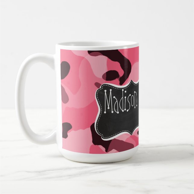 Brink Pink Camo; Camouflage; Retro Chalkboard Coffee Mug (Left)