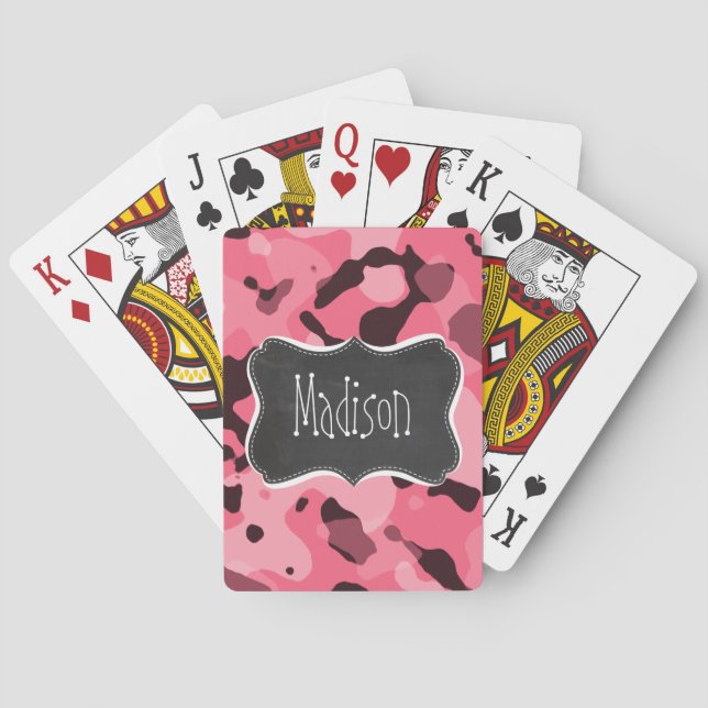Brink Pink Camo; Camouflage; Retro Chalkboard Playing Cards (Back)