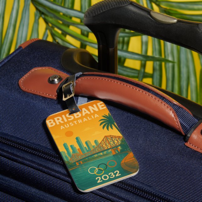 Brisbane 2032 Retro-Futuristic Travel Luggage Tag (Front Insitu 1)