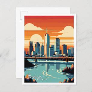 Brisbane Australia Art vintage travel illustration Postcard