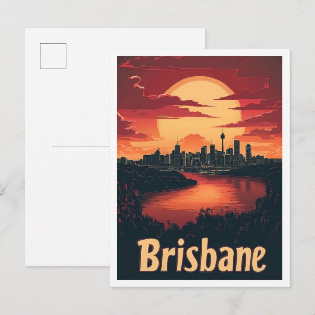 Brisbane Australia Art Vintage Travel Illustration Postcard (Front/Back)