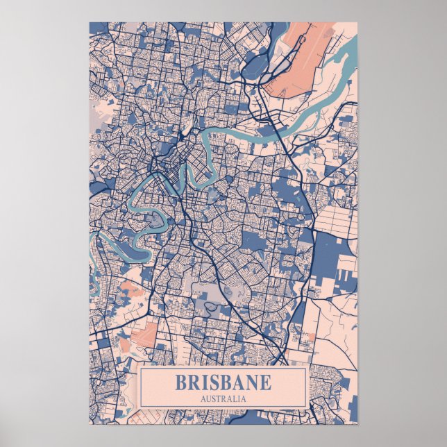 Brisbane Australia Breezy City Map Travel Poster (Front)