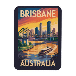 Brisbane Australia Illustration Travel Art Vintage Magnet