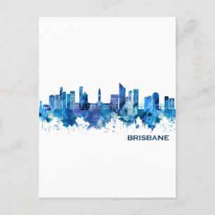 Brisbane Australia Skyline Blue Invitation Postcard