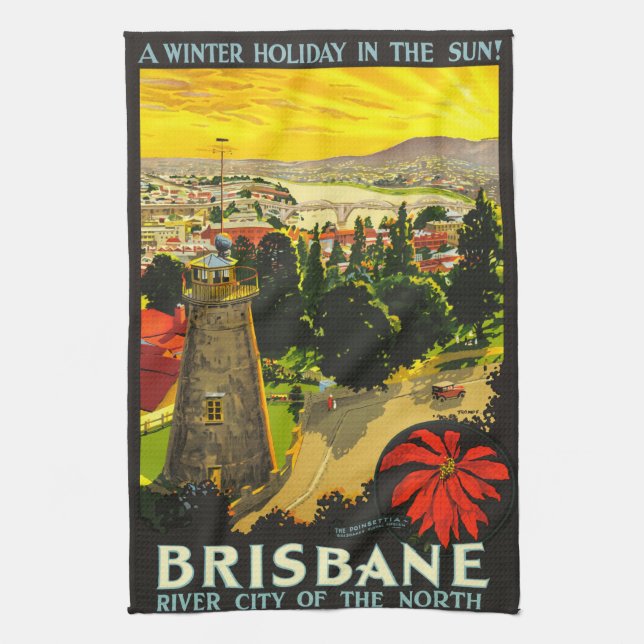 Brisbane Australia Tourism Poster Tea Towel (Vertical)