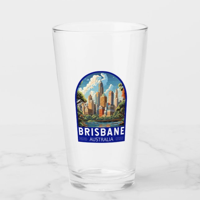 Brisbane Australia Travel Art Vintage Glass (Front)