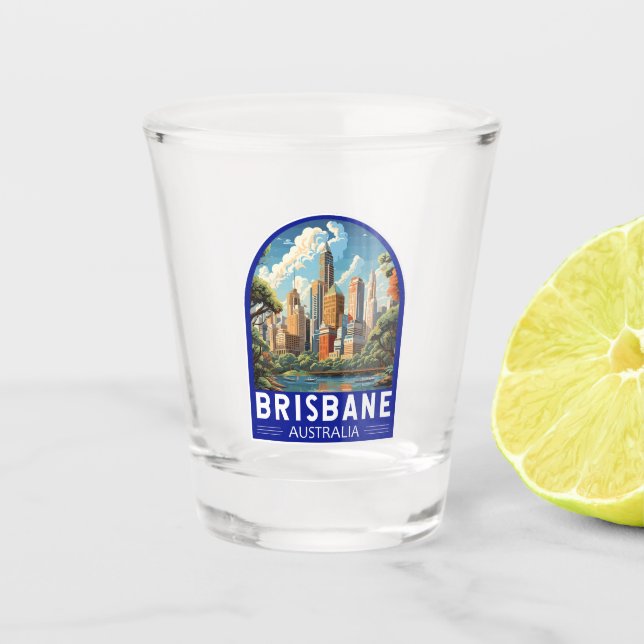 Brisbane Australia Travel Art Vintage Shot Glass (Front)