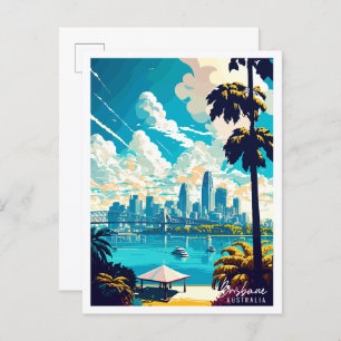 Brisbane Australia vintage travel illustration Postcard