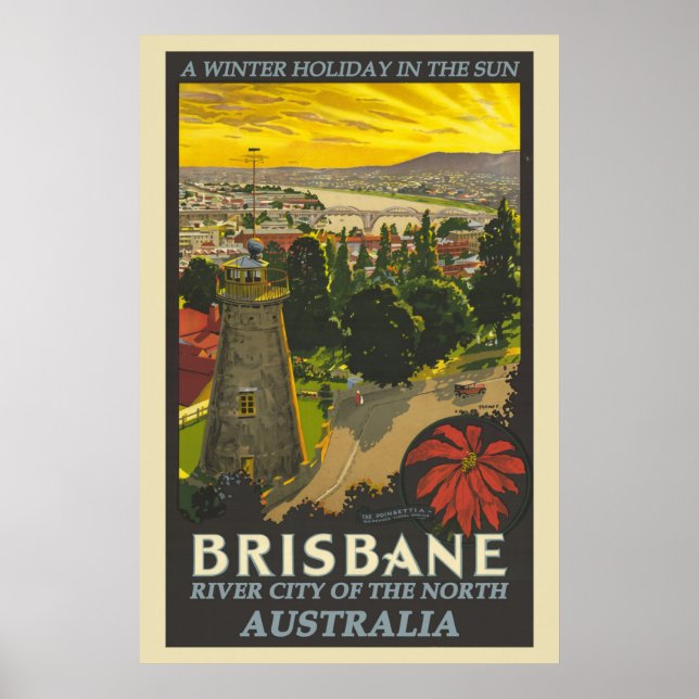 Brisbane Australia Vintage Travel Poster (Front)