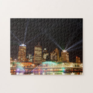 Brisbane Laser light Show - Night City Photo Jigsaw Puzzle