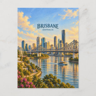 Brisbane Painterly Travel Art Postcard