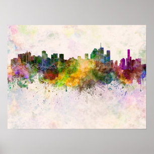 Brisbane skyline in watercolor background poster