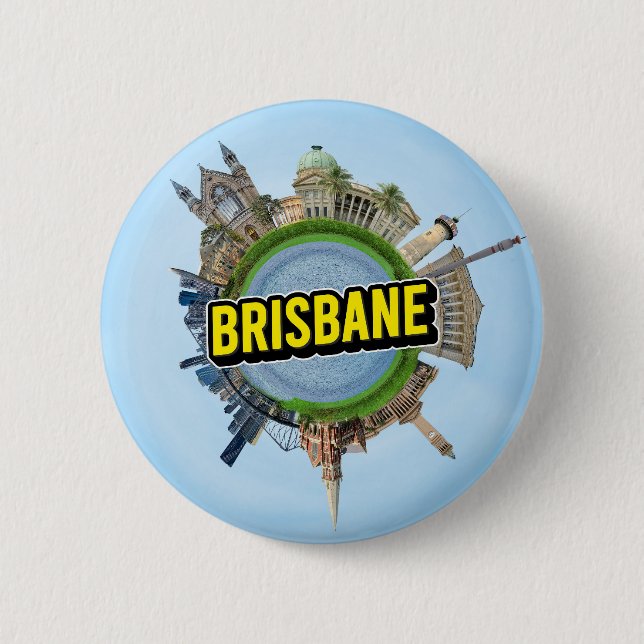 Brisbane tiny little planet landmark architecture  6 cm round badge (Front)