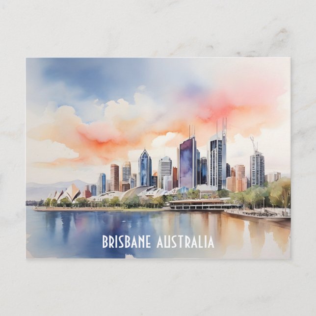 Brisbane watercolor art holiday postcard (Front)