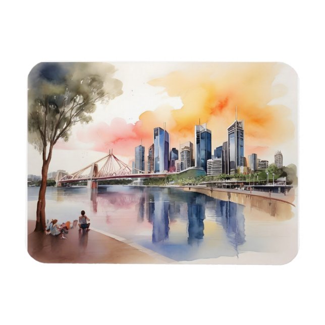 Brisbane watercolor art magnet (Horizontal)