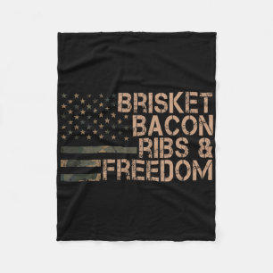Brisket Bacon Ribs And Freedom Grill Bbq Funny Mea Fleece Blanket