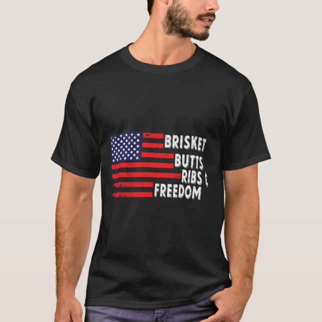 Brisket Butts Ribs And Freedom Bbq American Flag 2 T-Shirt (Front)