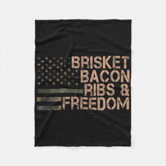 Brisket Bycon Ribs And Freedom Grill Bbq Funny Mea Fleece Blanket