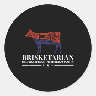 Brisketarian Brisket Smoker Grill Butcher Chart Fu Classic Round Sticker