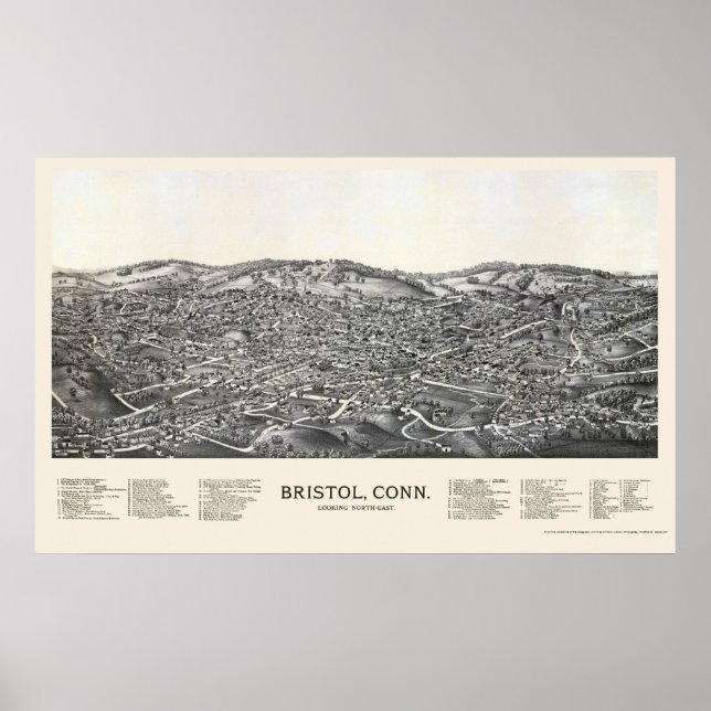 Bristol, CT Panoramic Map - 1889 Poster (Front)
