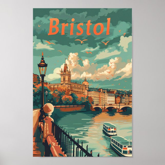 Bristol England Vintage Retro Travel Illustration Poster (Front)