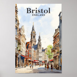 Bristol England Watercolor Painting Travel Poster