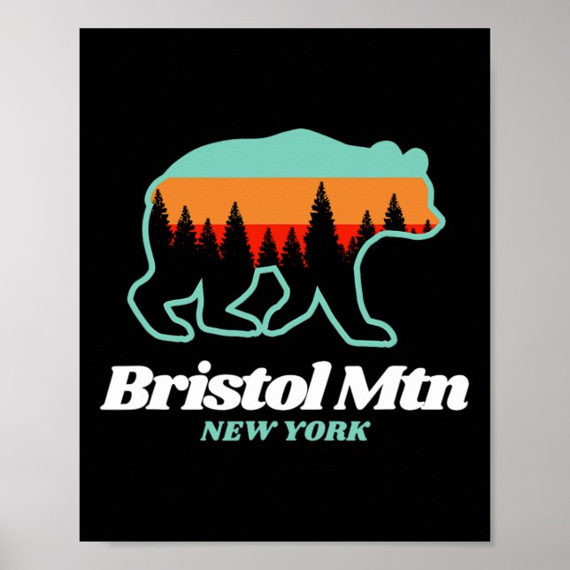 Bristol Mountain New York Skiing Snowboarding Bear Poster (Front)