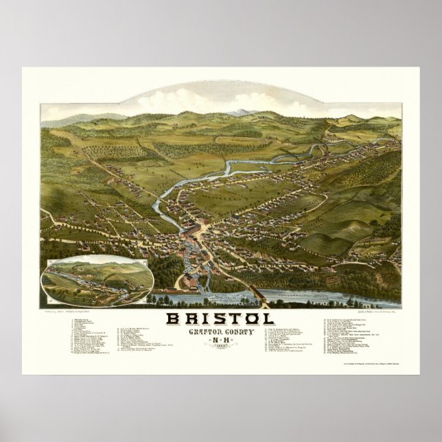 Bristol, NH Panoramic Map - 1884 Poster (Front)