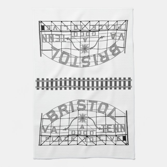 Bristol Slogan Sign with Tracks on white Tea Towel (Vertical)