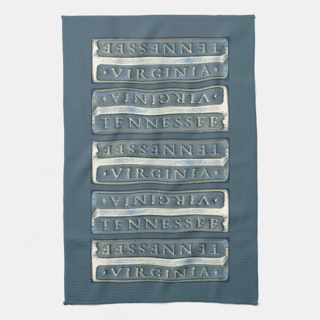 Bristol Virginia Tennessee Marker blue grey Tea Towel (Vertical)