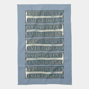 Bristol Virginia Tennessee Marker blue Tea Towel