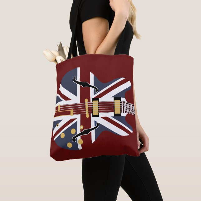 Brit Pop Union Jack Guitar Tote Bag (Close Up)