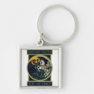 Britain Needs You at Once – St. George Vintage Art Key Ring