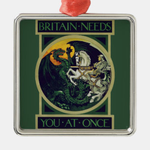 Britain Needs You at Once – St. George Vintage Art Metal Tree Decoration