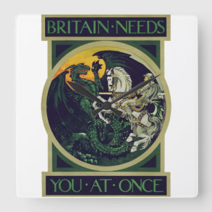 Britain Needs You at Once – St. George Vintage Art Square Wall Clock