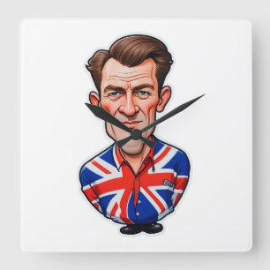 Britain Uk Man Caricature With Union Jack Flag Square Wall Clock