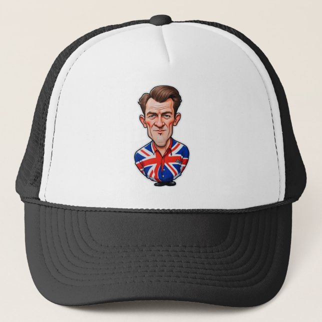 Britain Uk Man Caricature With Union Jack Flag Trucker Hat (Front)