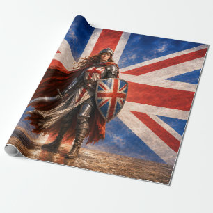 Britannia Warrior with Union Jack Shield Wrapping Paper