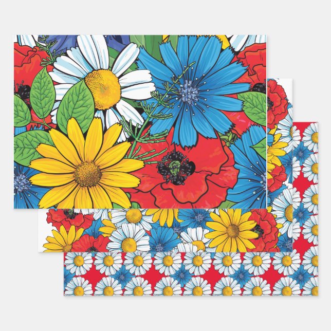 Brite Floral Wrapping Paper Flat Sheet Set of 3 (Set)