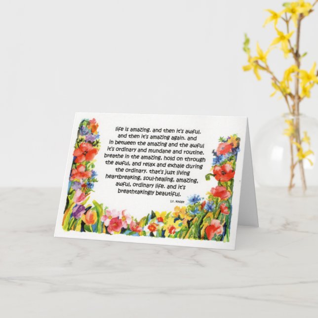 brite watercolor flowers & "life is amazing" quote card (Yellow Flower)