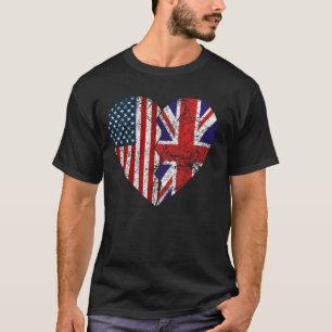 British American Flags Heart United States UK Roo T-Shirt