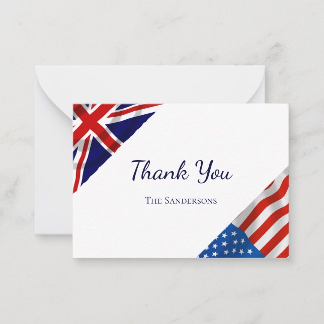  British American Flags Wedding Thank You Card (Front)