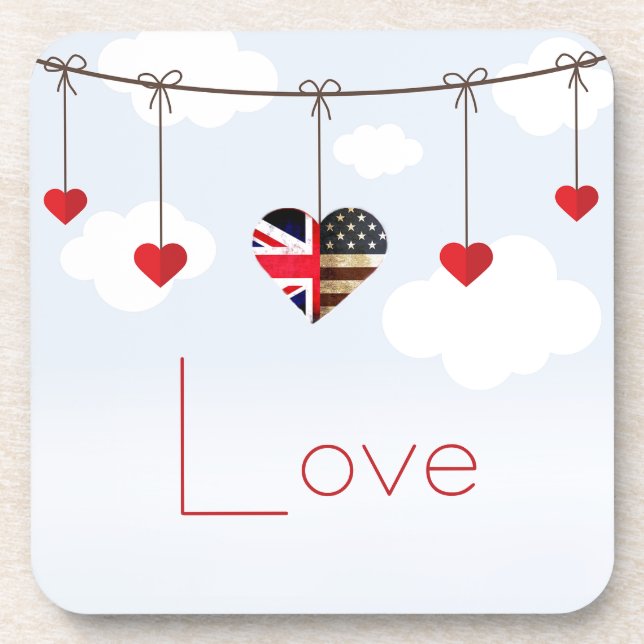 British American Love Hearts royal wedding Coaster (Front)