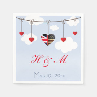 British and American Flags hearts Wedding Napkin