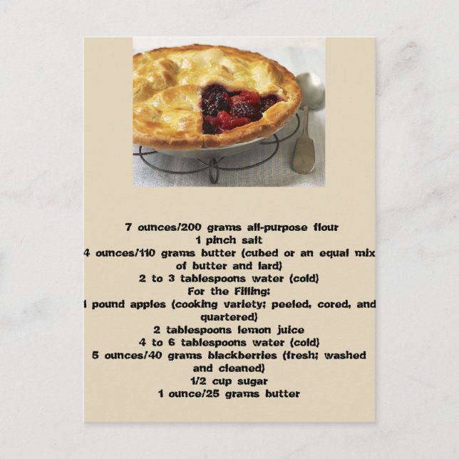 British Apple and Blackberry Pie Recipe Postcard (Front)