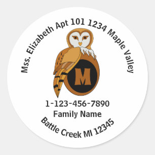 British Barn Owl Emergency Phone Home Address Classic Round Sticker