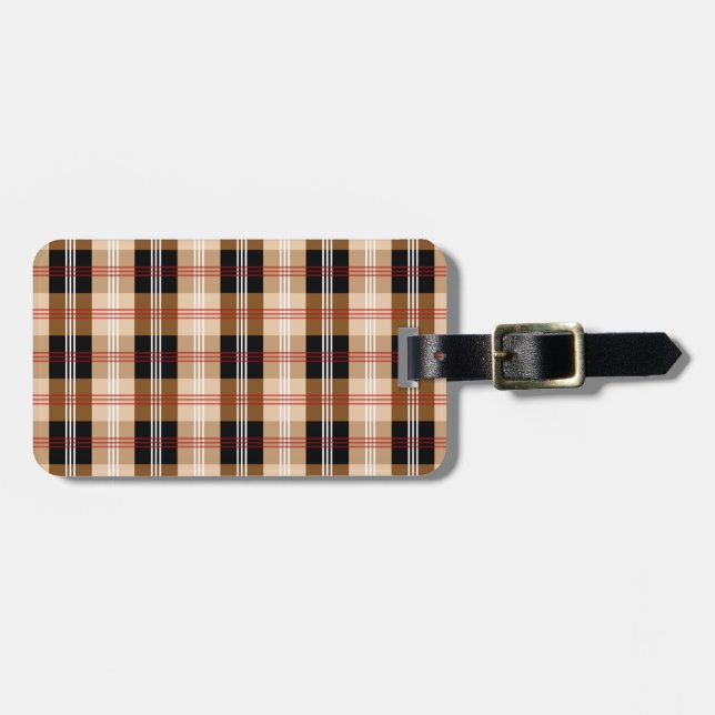 British black and tan tartan plaid luggage tag (Front Horizontal)