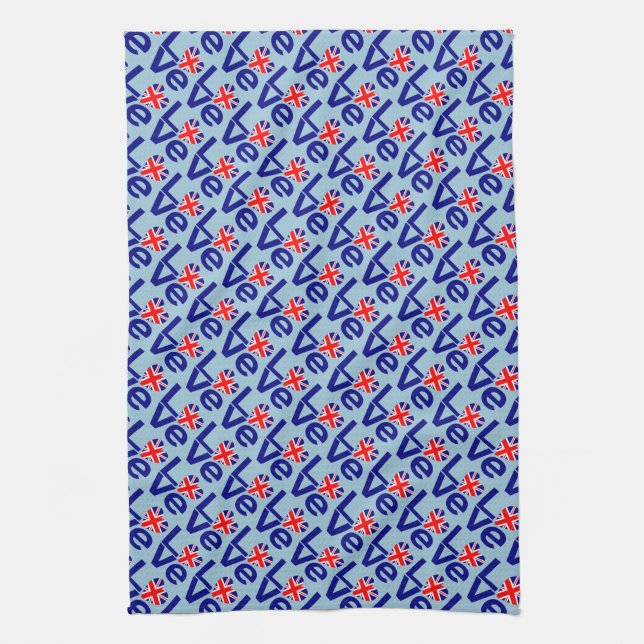 British Blue LOVE Tiled UK Heart Flag Tea Towel (Vertical)