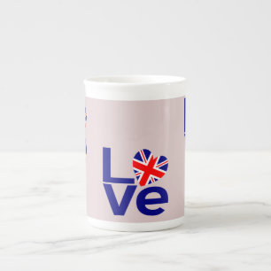 British Blue LOVE UK Flag Heart Bone China Mug