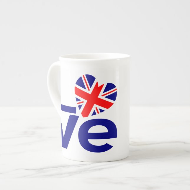 British Blue LOVE UK Flag Heart Bone China Mug (Front Left)